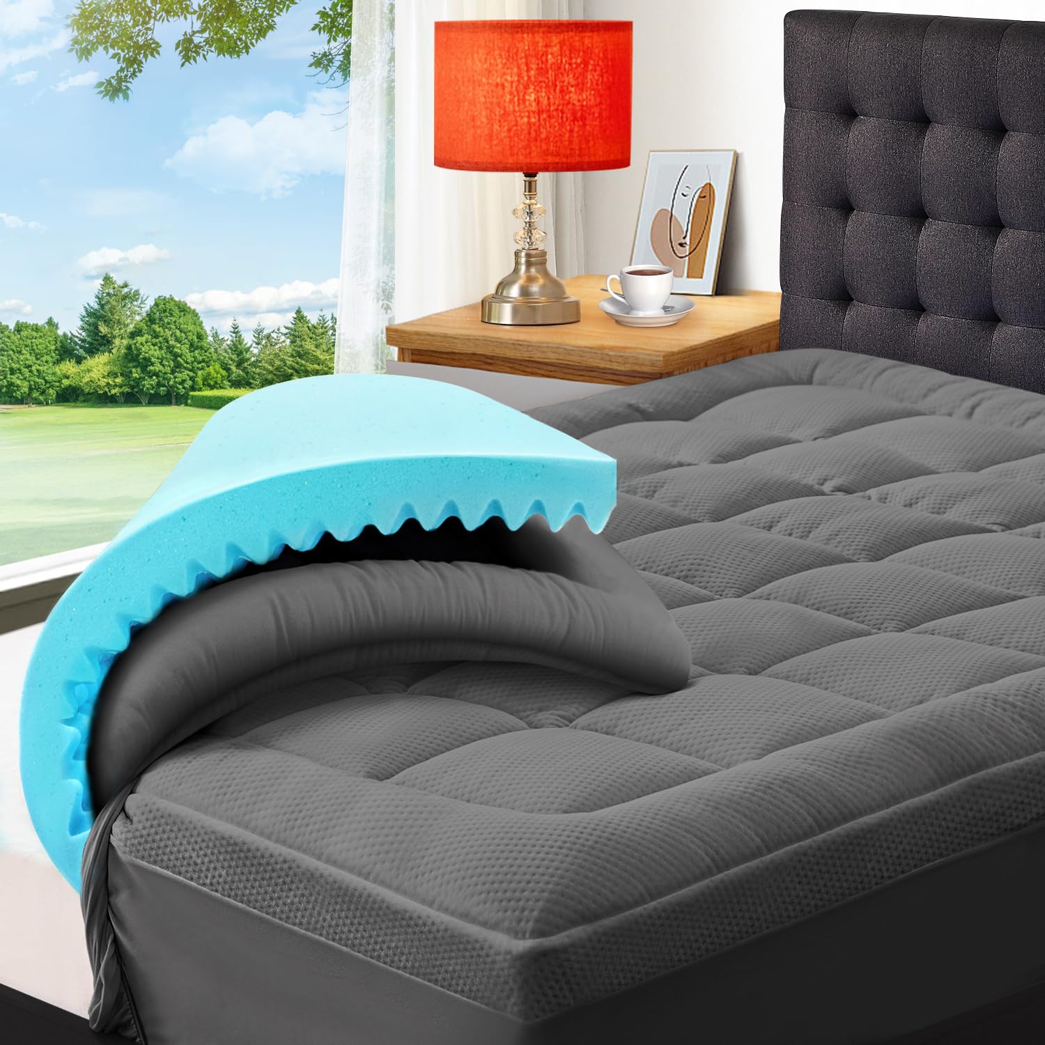 ELEMUSE 4 Inch Dual Layer Mattress Topper Twin XL, 2 Inch Air Circulation Egg Crate Memory Foam