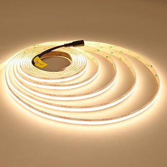 JOYLIT 24V COB LED Strip Lights 16.4FT / 5M 288LEDs / M 3000K أبيض دافئ ، UL Premium 6W / FT 10500LM Super Bright Dimmable LED Tape CRI 92 ، 120 درجة زاوية ضوء الشريط بدون نقاط لا يوجد مزود للطاقة