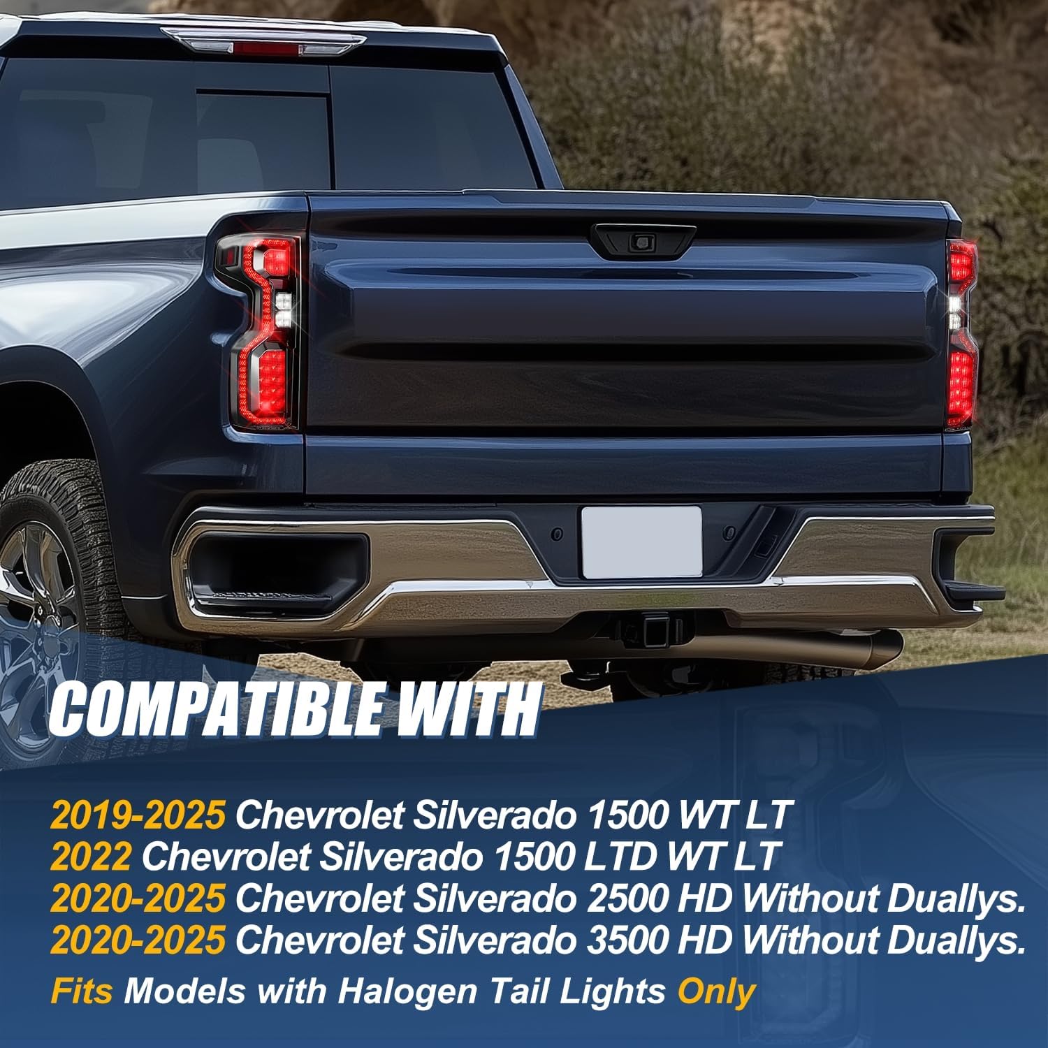 Auto Dynasty Rear Tail Lights Assembly Compatible with 2019-2025 Chevrolet Silverado 1500 LTD WT LT 2500 3500 HD, Full LED Sequential Chasing Turn Signal Tail Lamp, Driver Passenger Side, Black