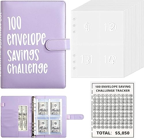 Carpeta de desafíos de ahorro de dinero de 100 sobres, carpeta de presupuesto A5 con sobres de efectivo, libro de desafíos de ahorro para ahorrar disponible en Yaxa Venezuela