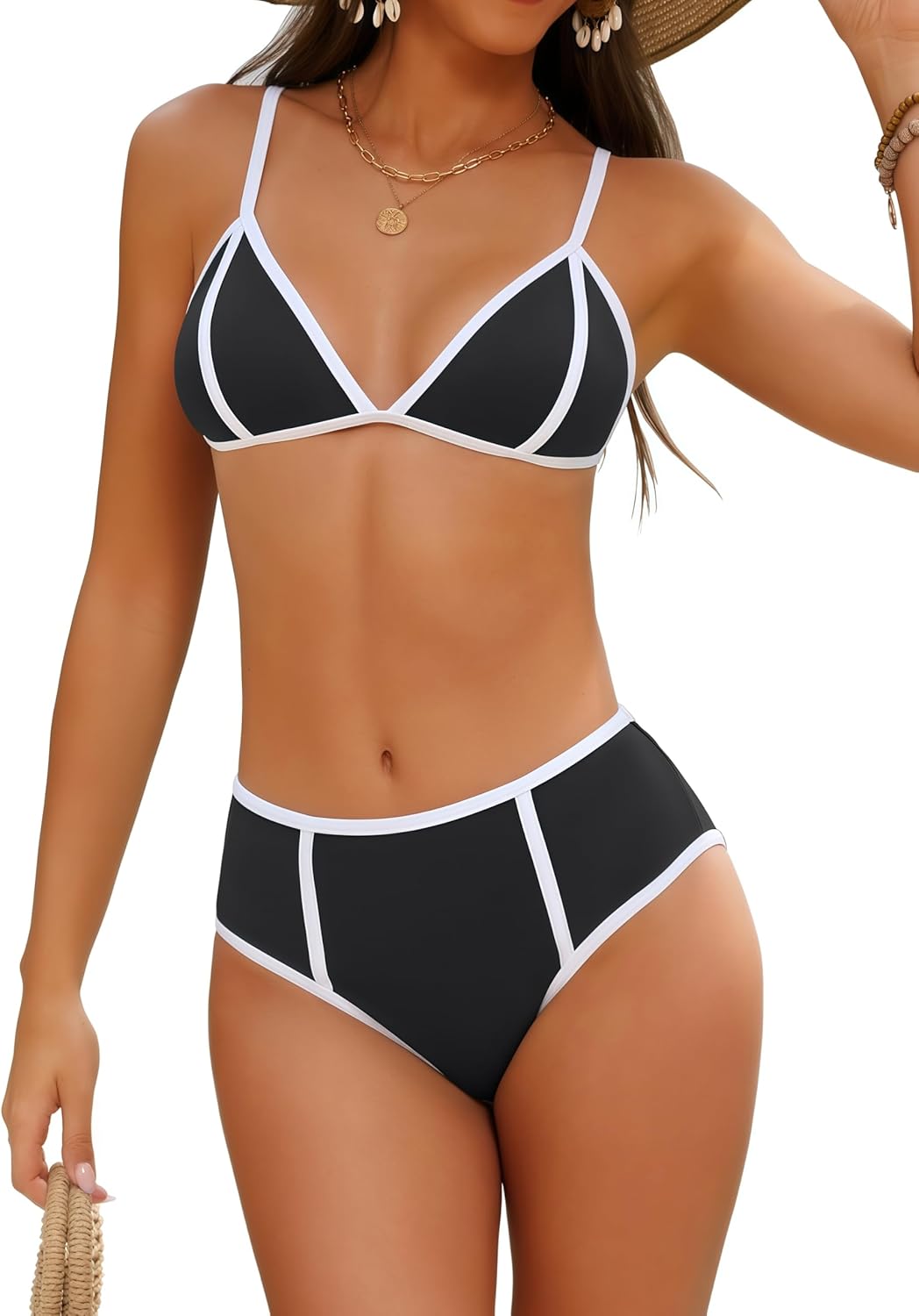 geluboao Bikini Sets for Women Two Piece Color Block Swimwear Sexy Triangle High Cut Swimsuit