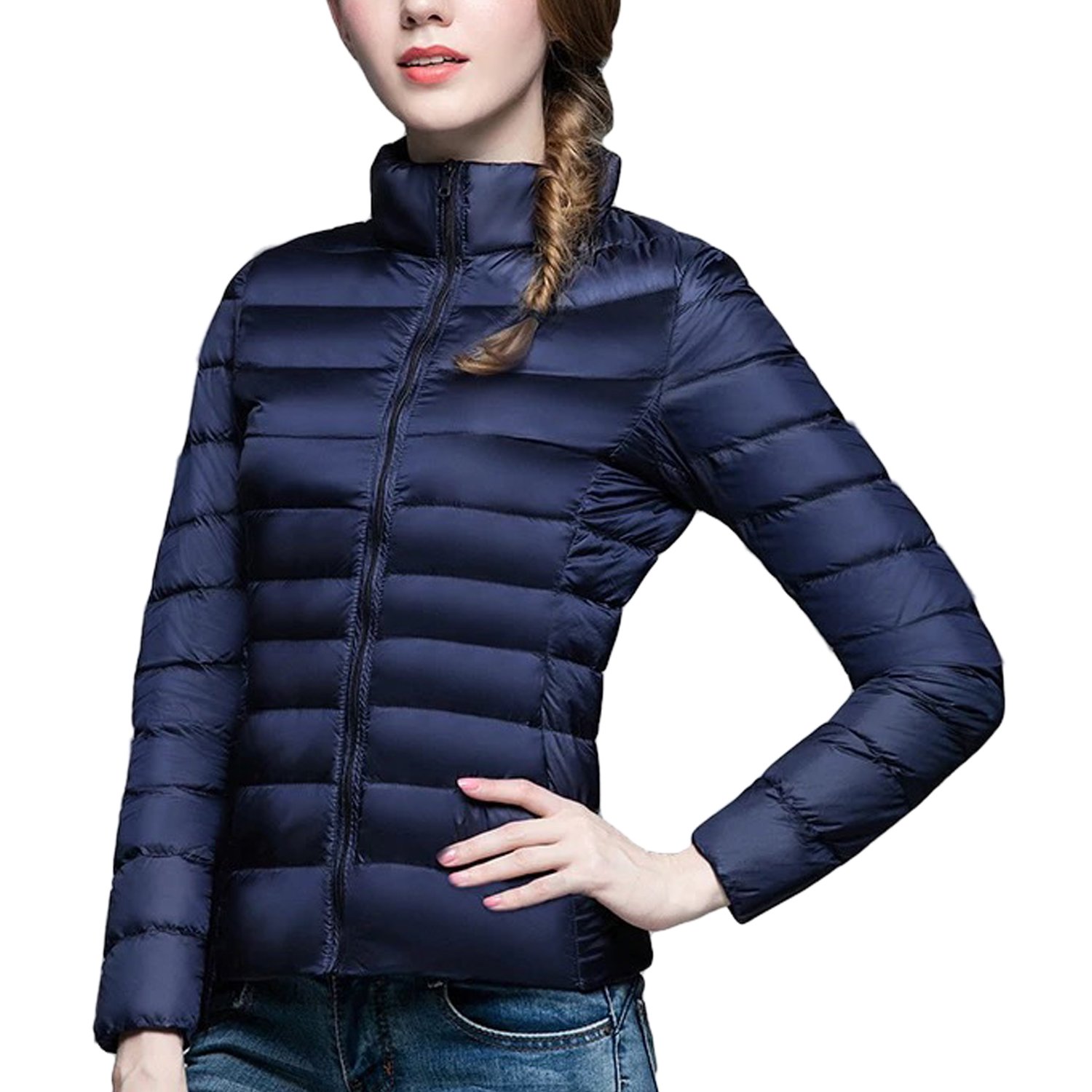 semenWomens Ultra Lightweight Packable Winter Warm Down Jacket Soft Solid Full Zip Puffer Outwear Coat