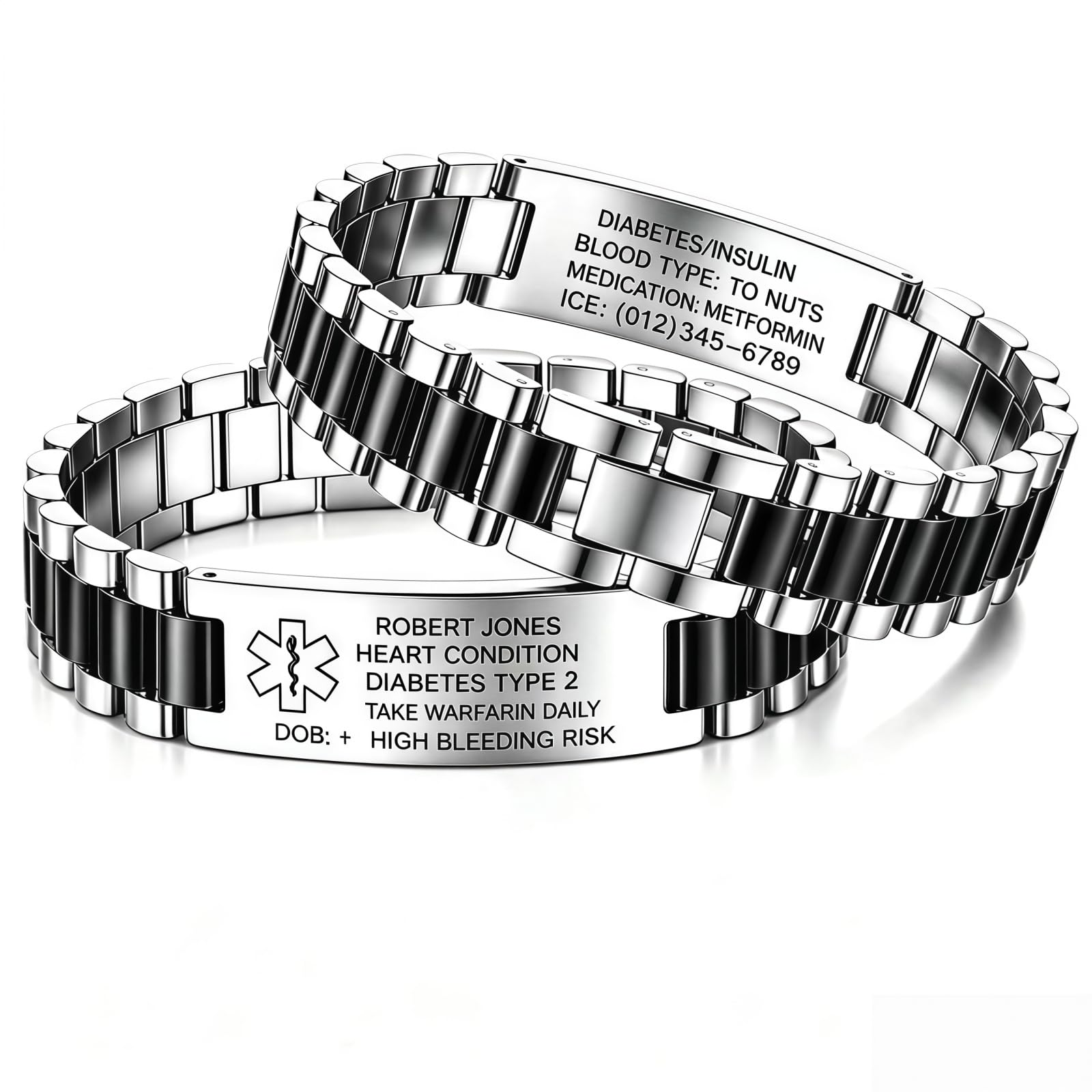 Custom Stainless Steel Medical Alert Bracelets for Men