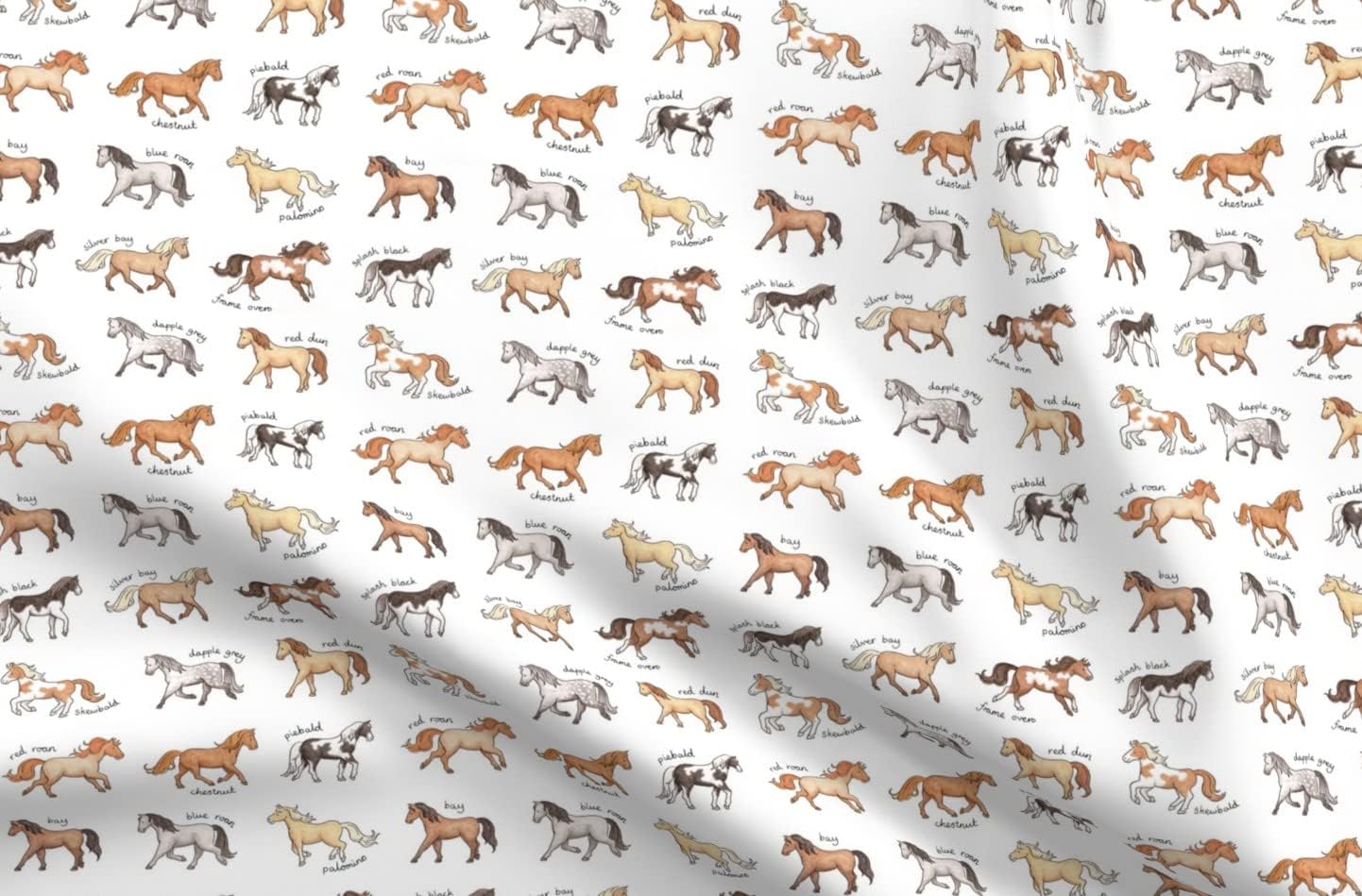 Spoonflower Fabric - Watercolor Horses Equestrian Ponies Palomino Dapple Grey Chestnut Printed on Petal Signature Cotton Fabric Fat Quarter - Sewing Quilting Apparel Crafts Decor