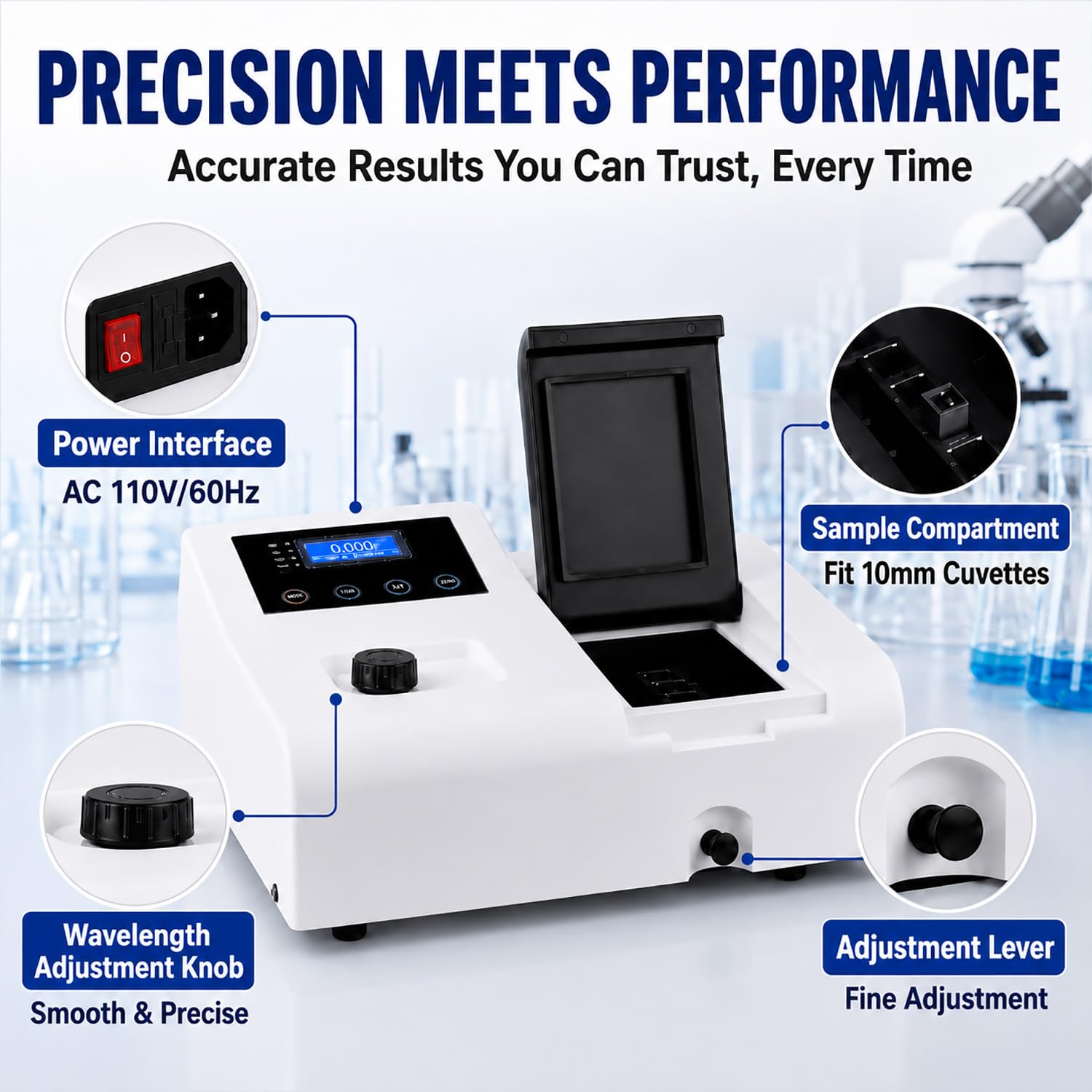GOYOJO Spettrofotometro portatile 721, lampada visibile dello spettrofotometro 350-1020nm del laboratorio di LDC Digital, spettrometro 110V dell'attrezzatura analitica di laboratorio della lampada del