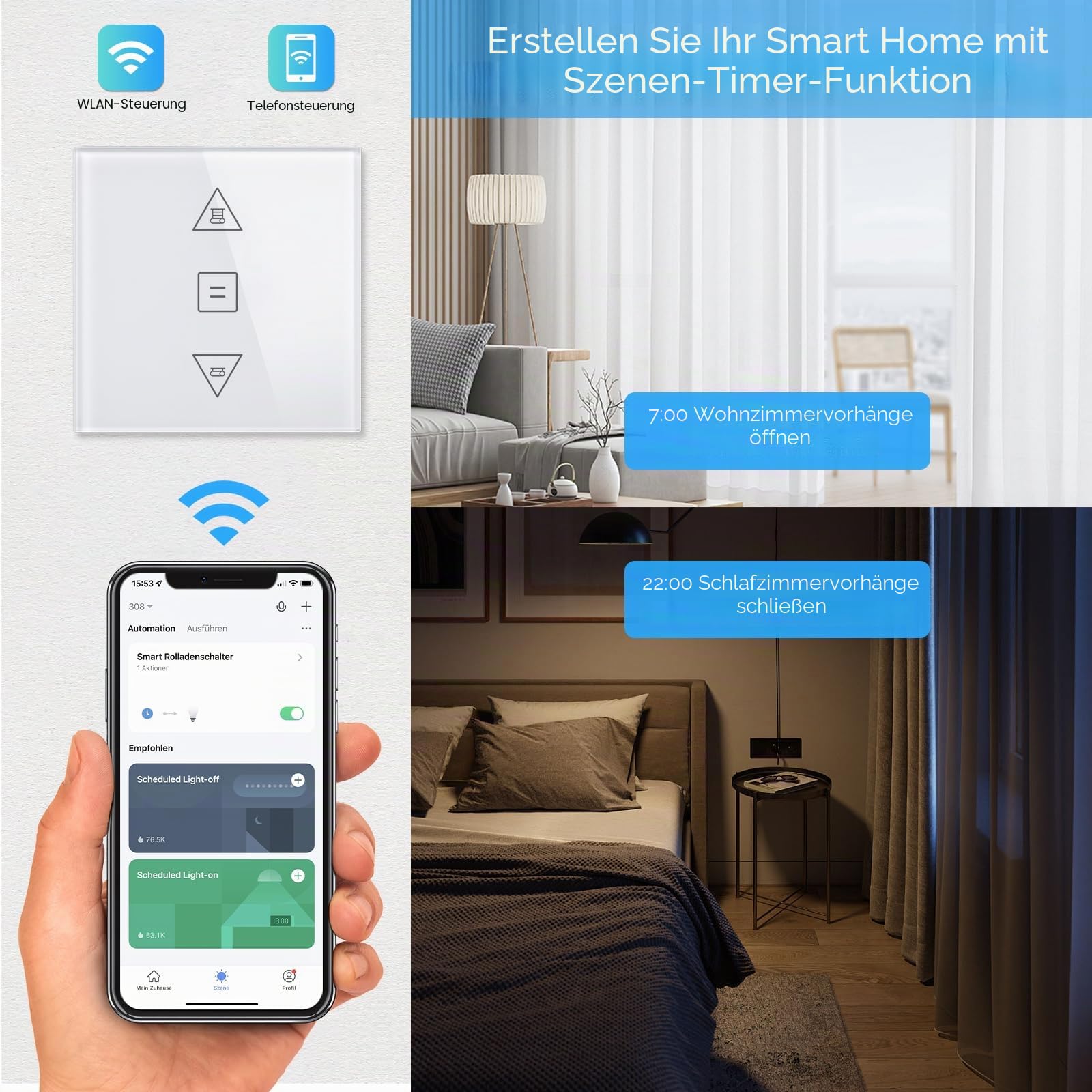 Rolladenschalter Unterputz,Wlan Jalousieschalter Kompatibel mit Alexa/Google Home/Smart Life App,86mm Rolladensteuerung Benötigt Nullleiter 4Pack