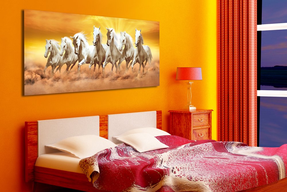 Walls and Murals Large, Tearable, Washable 7 Running Horses Vinyl Vaastu Paintings/Peel and Stick Poster - Original Artist Work, Copyright Protected (20 x 48, Orange) Animals