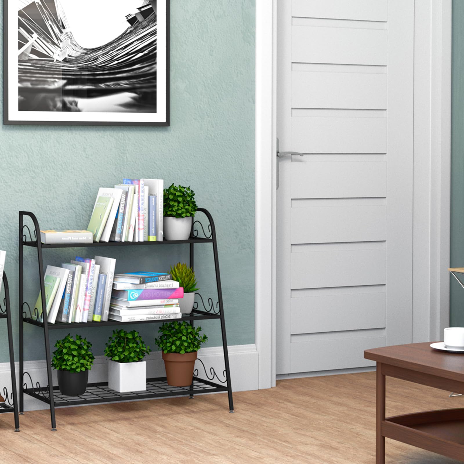 Support pour plantes d'extérieur 3 niveaux en fer noir