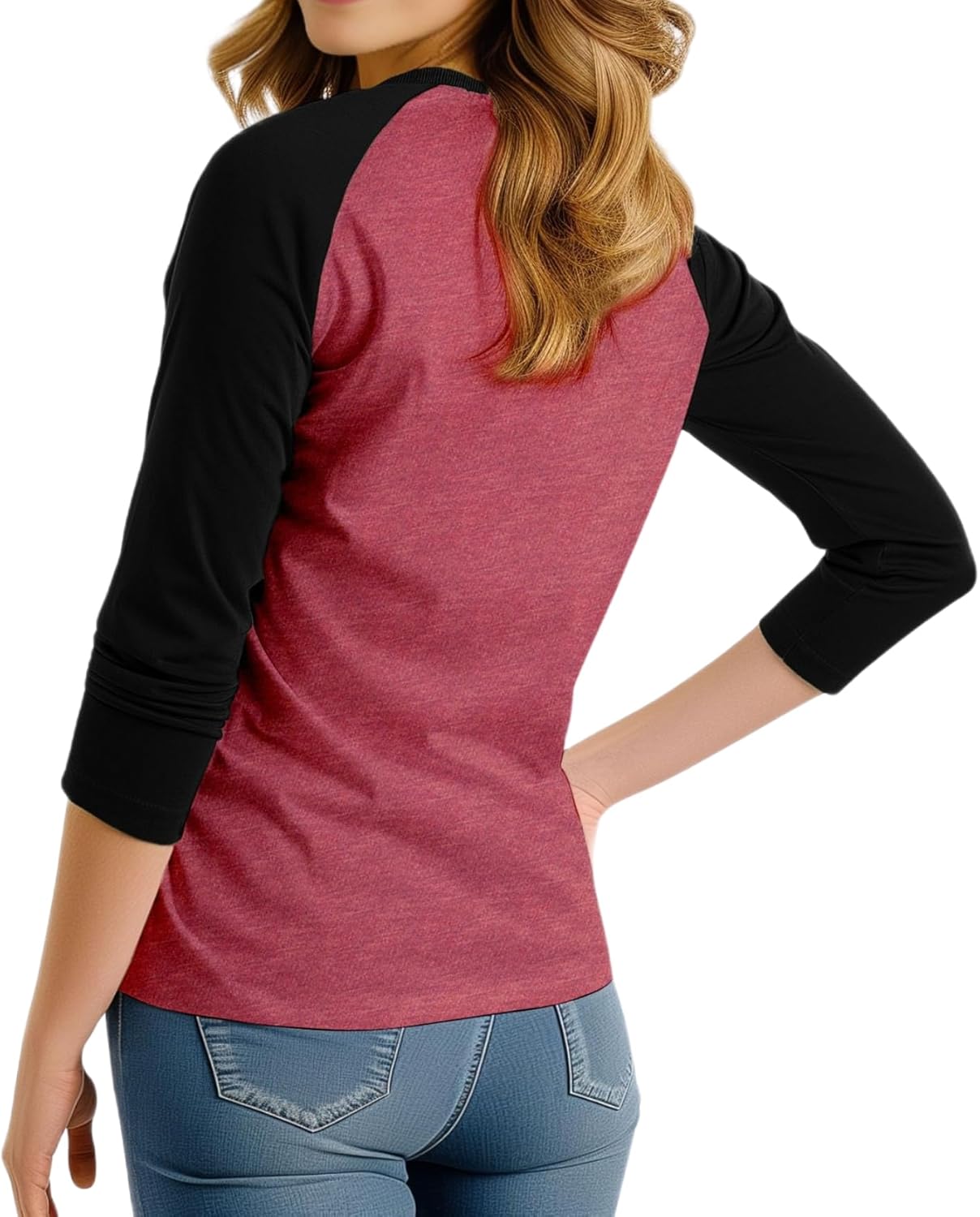 Decrum 3/4 Length Sleeve Womens Tops - V Neck Raglan Sleeves Trendy Fashion Baseball Shirt Women - Image 3