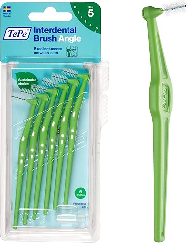 Miniatura 12 de TePe Cepillo interdental, ángulo de cepillo dental en ángulo para limpieza de dientes, paquete de 6, 0.018 in, huecos extra pequeños/pequeños