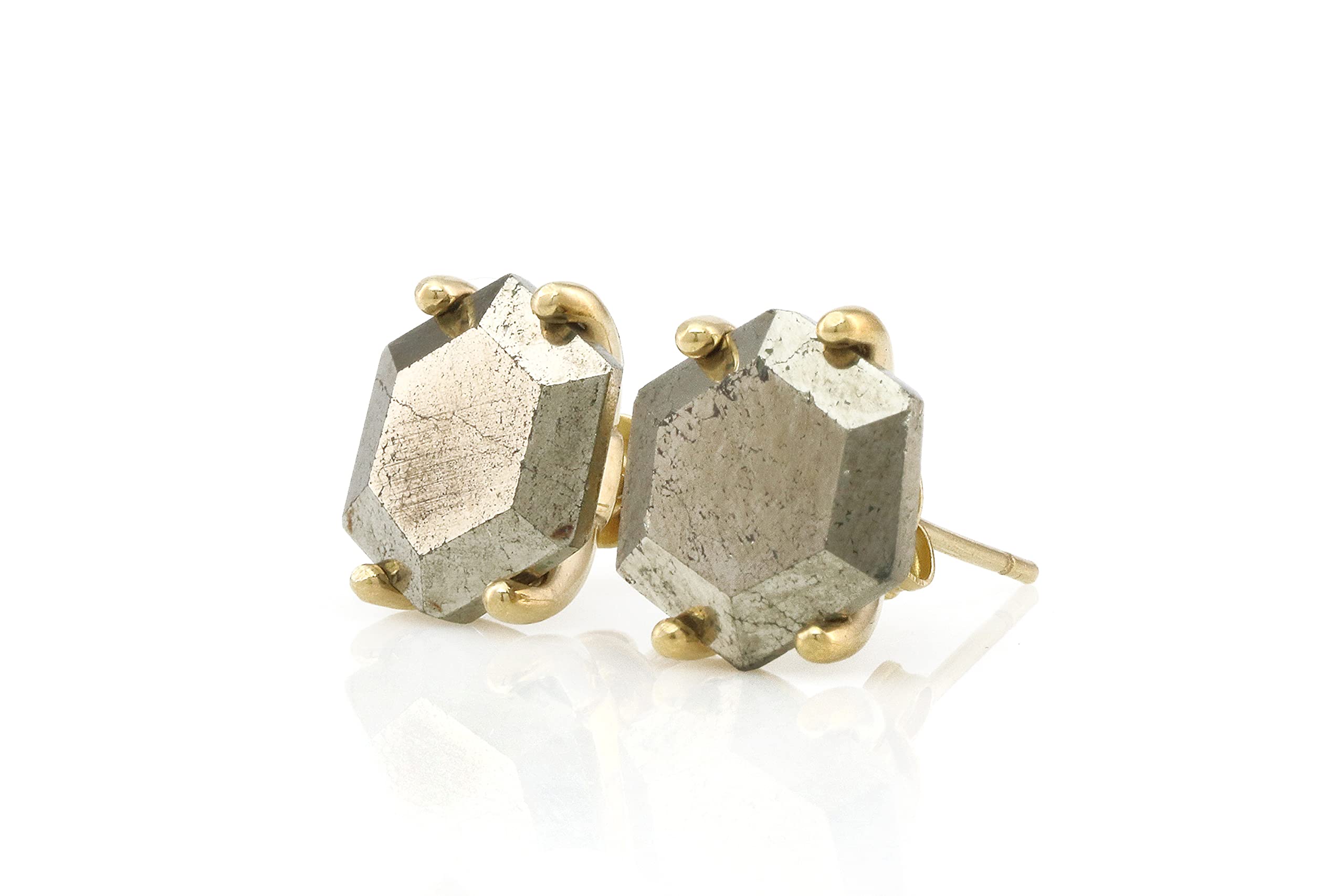 Boucles d'Oreilles en Pyrite de Fer - Boucles d'Oreilles Géométriques pour Femmes - Bijoux de Mode Artisanaux, Bijoux en Pierres, Bijoux Cadeaux - avec Boîte Fantaisie