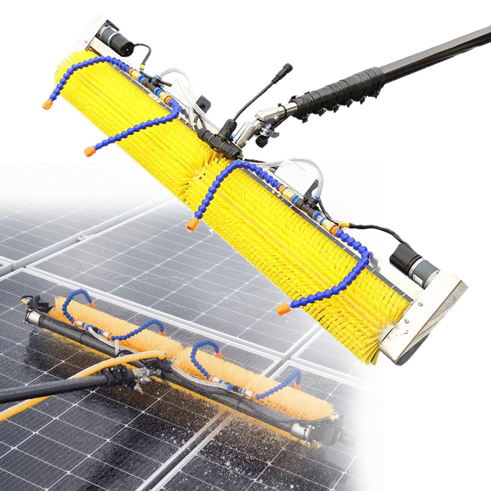 Elektrische Reinigungsbürste für Solar-Photovoltaik-Module mit 100 cm Bürstenrolle und 4,8 m Teleskopstange, Super-Reinigungskraft, Waschgerät für den Außenbereich
