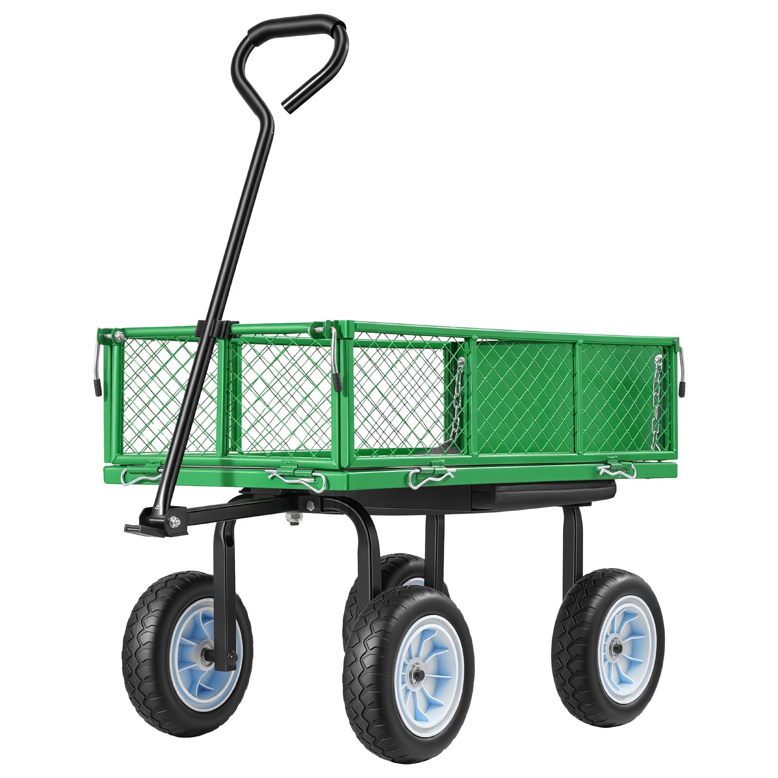 VEVOR Carrello Portaoggetti da Giardino con Sedile Carretto da Giardinaggio in Acciaio Carico max da 226,8 kg Carrello per Trasporto da Giardino con Lati Rimovibili, Legna Terra Detriti, Verde