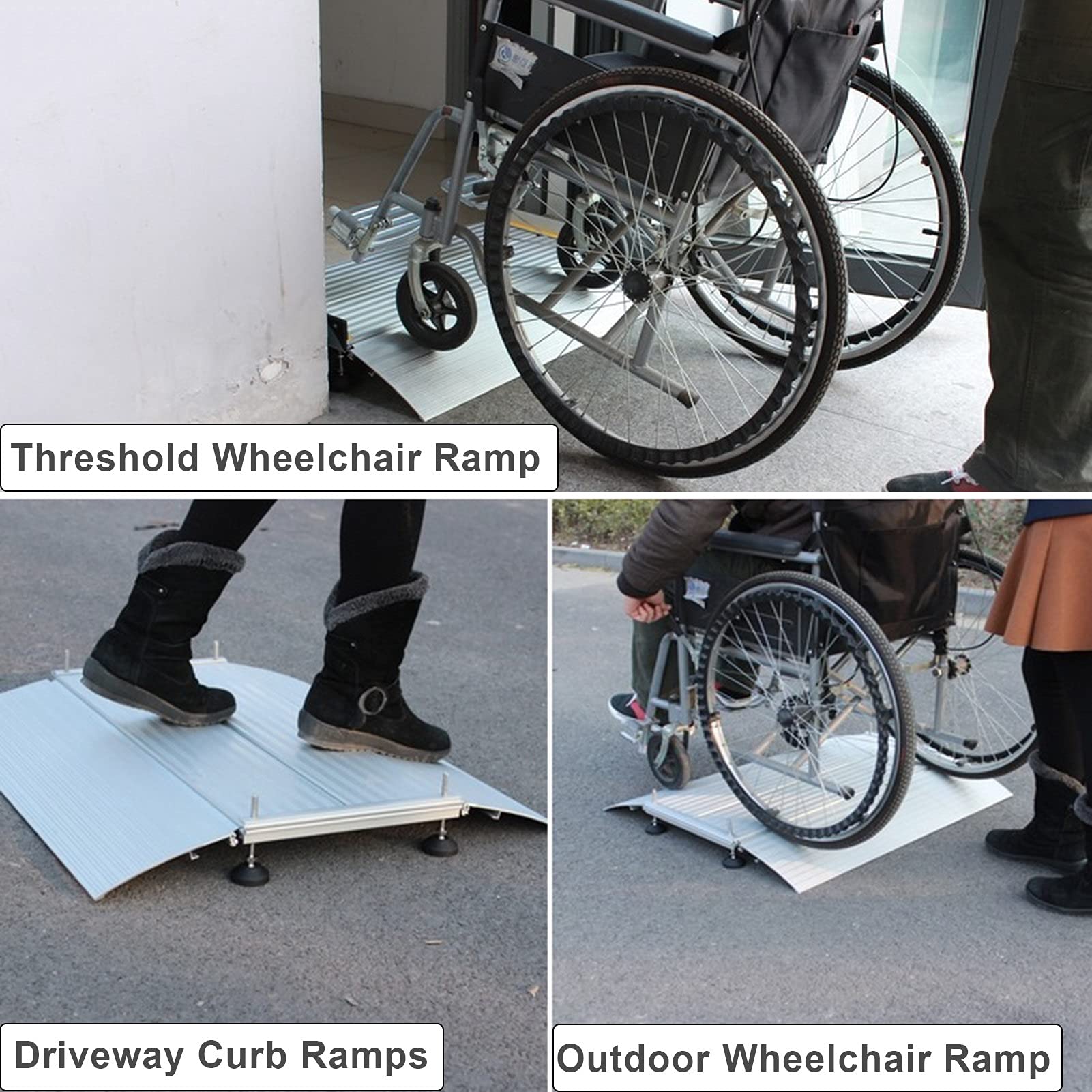 Aluminiowa rampa progowa z regulowaną wysokością, rampy do kół inwalidzkich do drzwi 6 cm / 2,4 cala wzrostu, rampy podjazdu do skuterów rowerowych, obciążenie 200 kg
