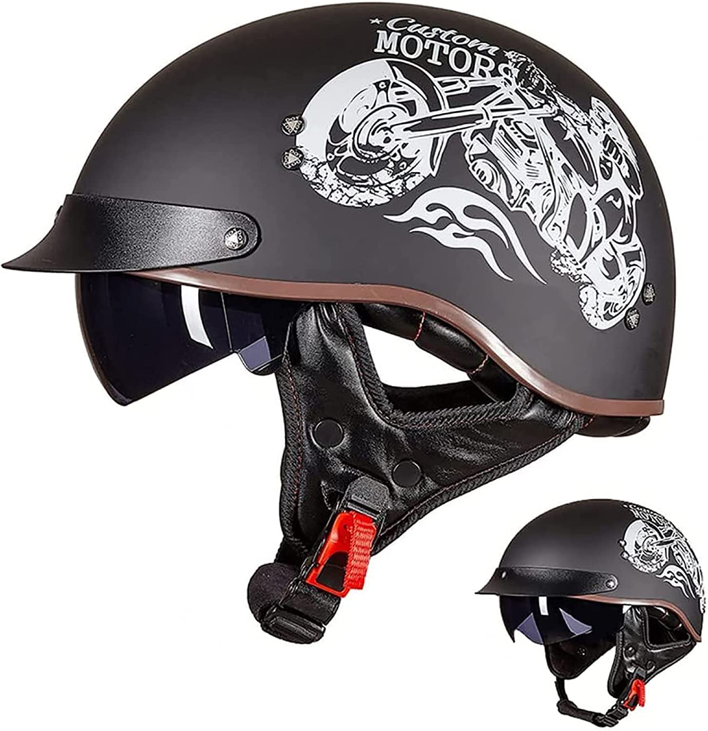 Cruiser skull cap de moto avec pare-soleil amovible style rétro vintage XL