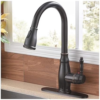SHACO Antique Single Handle Pull Down Sprayer Oil Rubbed Bronze Kitchen Faucet, Kitchen Faucet Bronze with Deck Plate