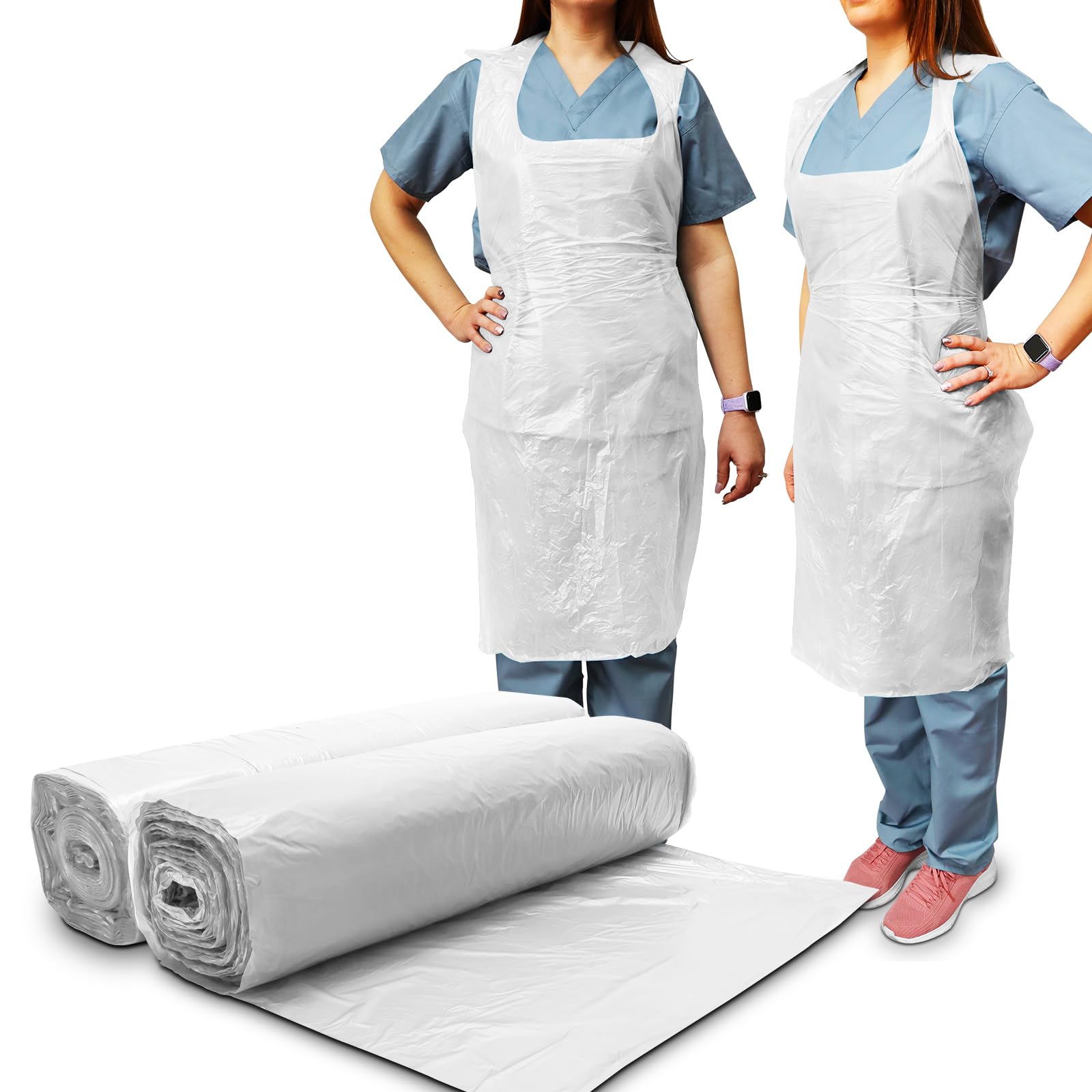 Re-Gen White Disposable Polythene Cat 1 Aprons, 400 Pack | 69X105cm Long Length 40" - 2 Rolls Of 200 | Premium Quality, Kitchen, Catering, Medical Healthcare, Workplace Cleaning Ppe | One Size