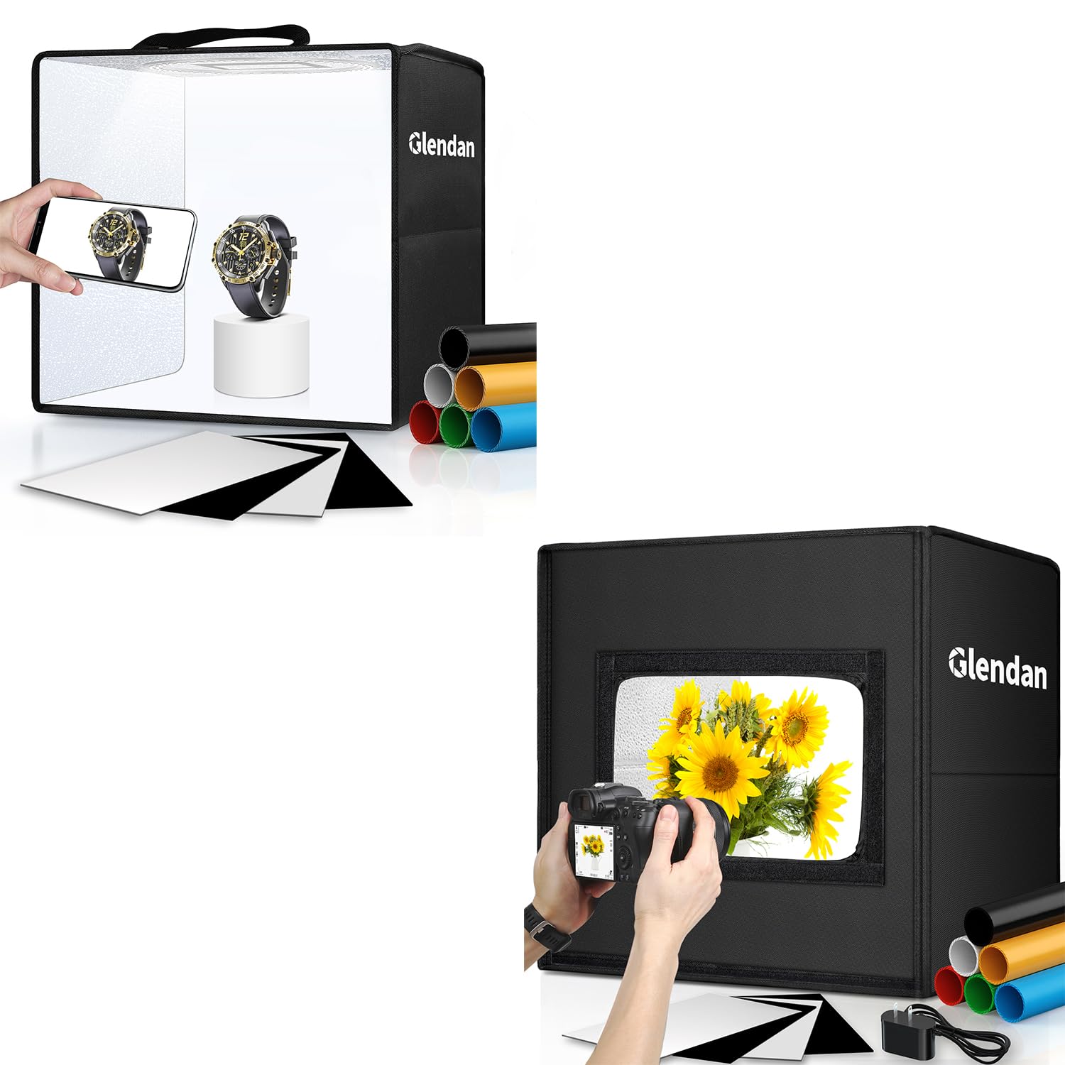 Glendan 10"x10" Mini Light Box Photography + Glendan 16"x16" Professional Light Box Photography