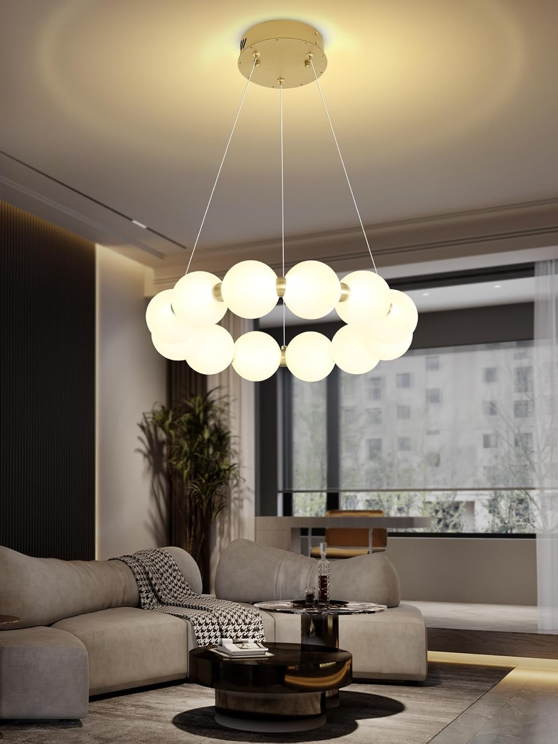 Dia 16" Modern Ring Chandeliers Gold Round Pendant Light Fixture Globe Chandelier for Dining Room Living Room Bedroom