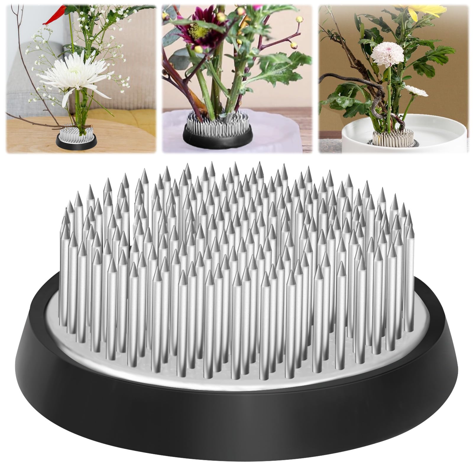 Lot De 4 Grenouilles Ikebana Kenzan En Acier Inoxydable – Tailles 23, 35, 40, 50 Mm – Avec Correcteur Et Brosse – Support Rond Antidérapant - 5