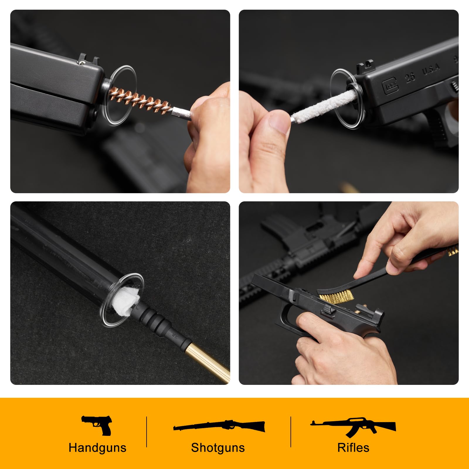 BOOSTEADY Kit de Nettoyage pour Fusil de Chasse, Kit Nettoyage Pistolet 12.20.30.243.280.40.45.357/9mm/.380, Brosses à Alésage en Laiton Multi-Calibres