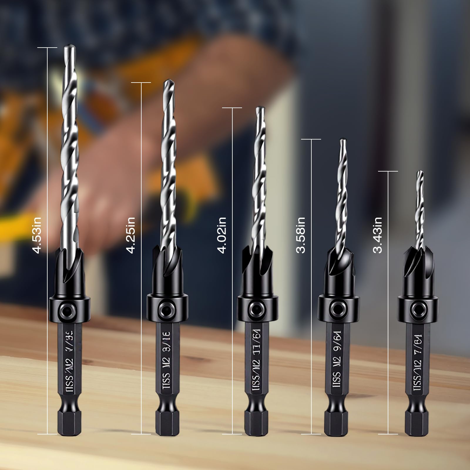 Countersink Drill Bit Set - 5 Pcs, Adjustable -7 Countersink Drill Bit Set - 5 Pcs, Adjustable -7