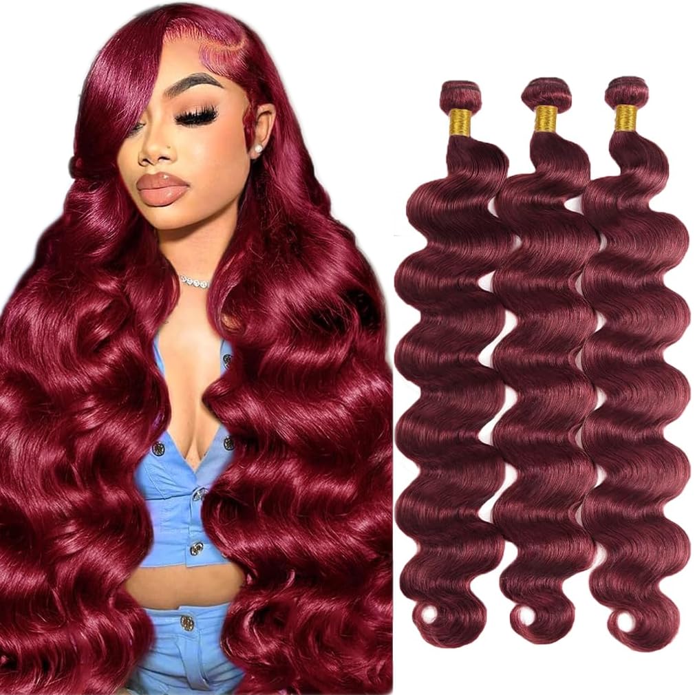 Burgundy Bundles Human Hair #99J Body Wave Bundles 20 20 20 Inch Wine Red Body Wave Bundle Brazilian Virgin Human Hair Extensions 50 Gram Per Bundle 3 Bundle