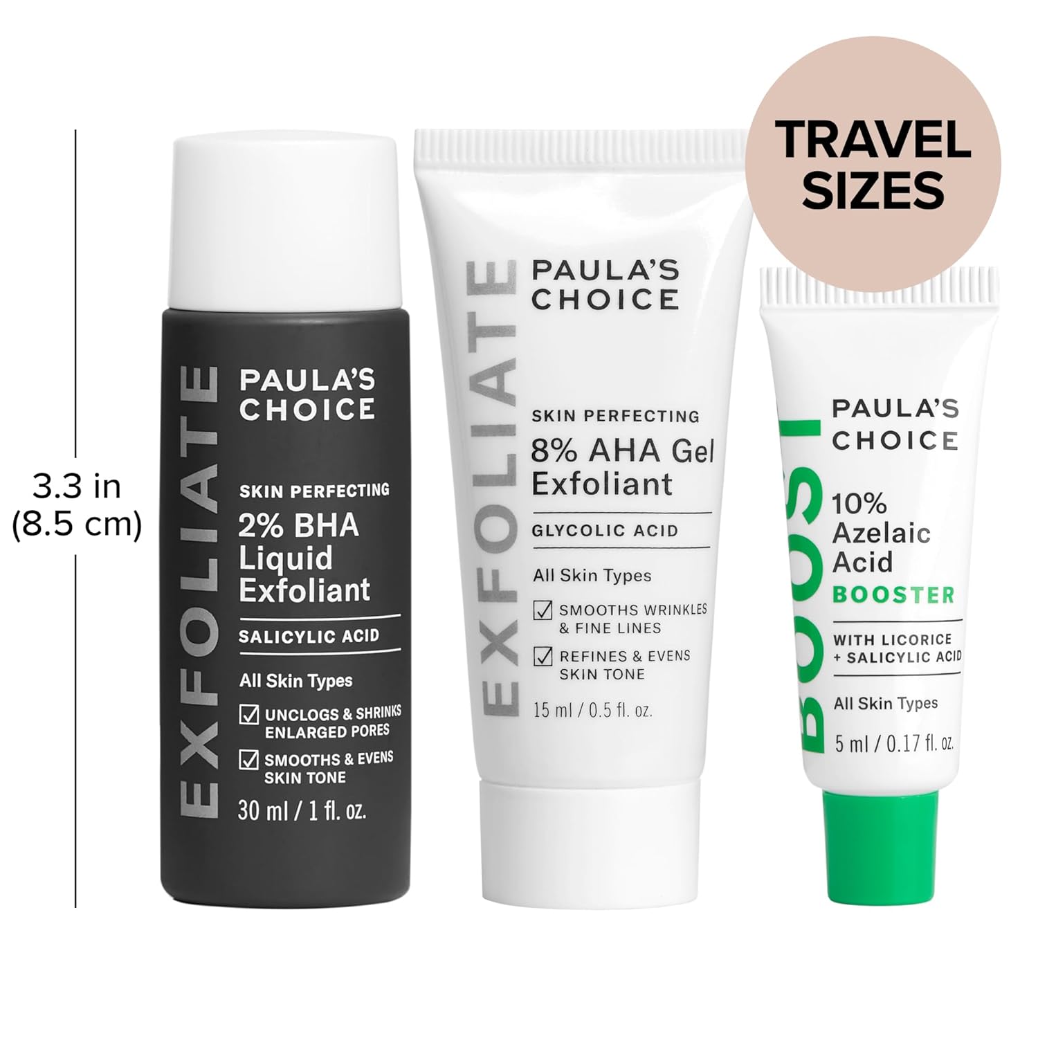 Paula's Choice 2% BHA Liquid & 8% AHA Gel Facial Exfoliants with Salicylic & Glycolic Acid, 10% Azelaic Acid for Large Pores, Wrinkles & Uneven Tone, Fragrance-Free, 3-Piece Travel Kit - Image 2