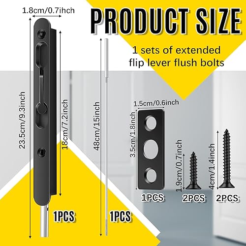 Miniatura 2 de Blulu 1 Pieza Cerrojo de Palanca Abatible Extendida de 18 Pulgadas para Puerta Doble, Herrajes de Cerraduras de Puerta Francesa Extra Largas de