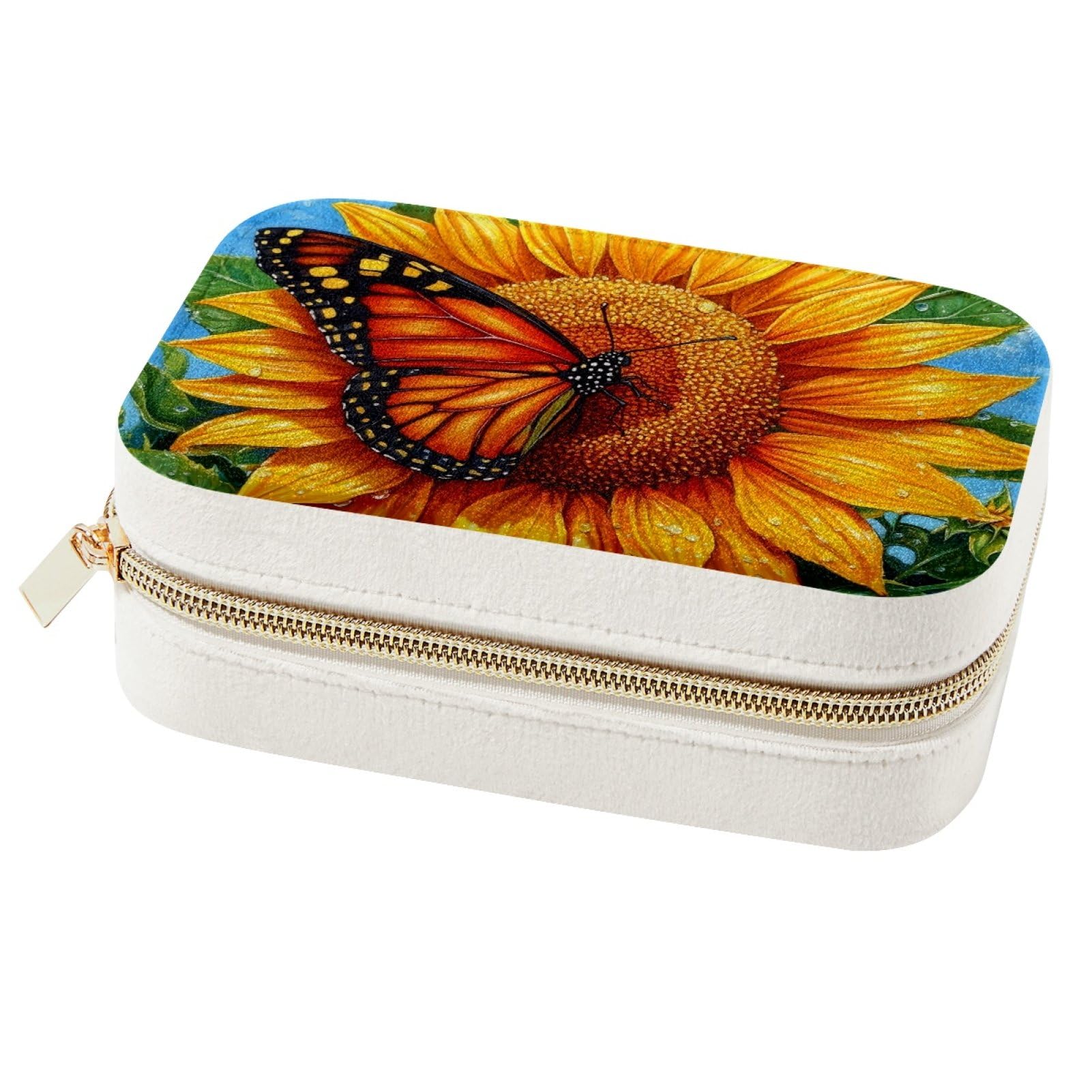 Boîte à bijoux portable tournesol et papillon pour le voyage