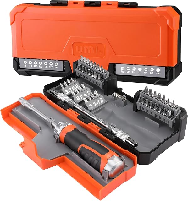 Amazon Brand - Umi Ratchet Screwdrivers Set 40-in-1, Ratchet Screwdriver and Bit Set with 40pcs Cr-V Bits Flexible Shaft and Driver Adapter, Tool Kits for DIY and Repair