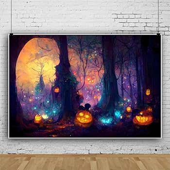 Amazon | Qinunipoto 背景布 ハロウィン かぼちゃランタンの森