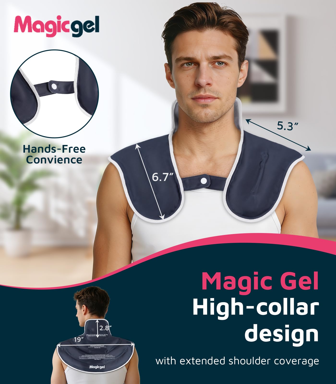 Magic Gel Bolsa de Gel Frío para Cuello y Hombros – Compresa Fría Reutilizable para Dolor Cervical, Lesiones de Hombro y Manguito Rotador – Terapia de Frío Flexible para Recuperación (Grande)
