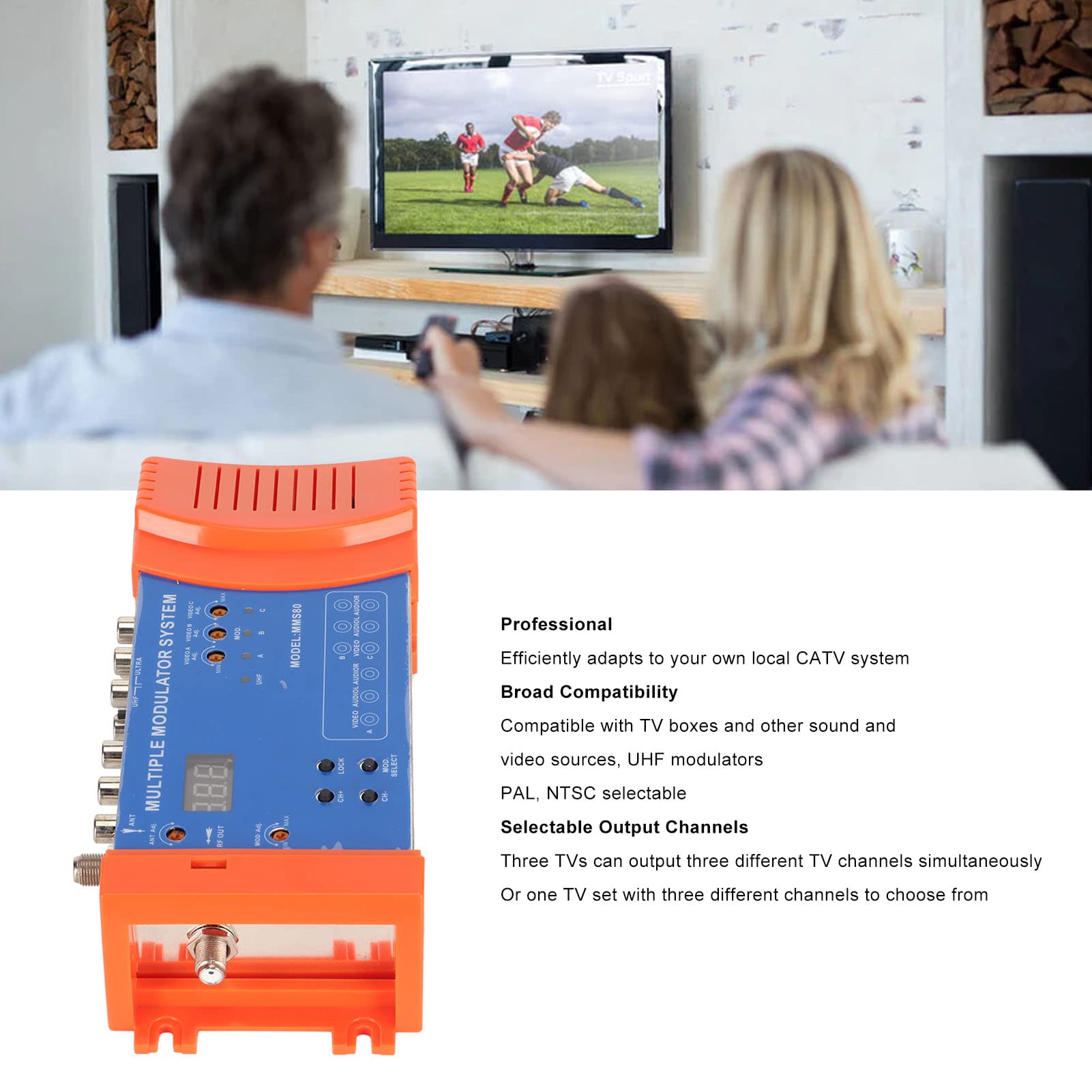 Modulateur Numérique, MMS80CP Modulateur Domestique Multicanaux Prise en du Modulateur UHF PAL NTSC, Système de Modulateur Multiple pour Source TV Box AV (Prise UE)