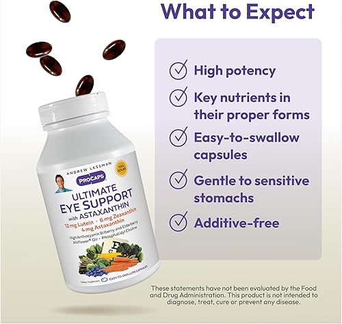 Miniatura 4 de ANDREW LESSMAN Ultimate Eye Support con Astaxantina 60 cápsulas blandas  12 mg de luteína, 6 mg de zeaxantina, 4 mg de astaxantina, arándano,