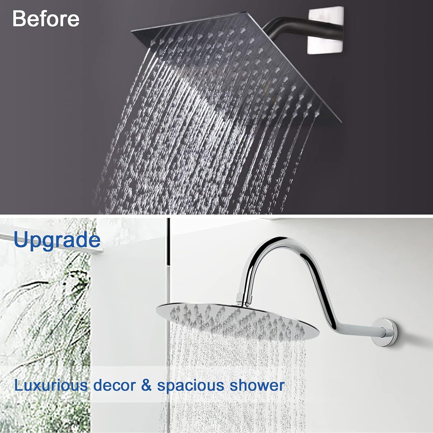 NearMoon Shower Extension Arm with Flange - S Shaped High Arc Gooseneck Long Shower Extender Pipe, Perfect for Rainfall Shower Head - Bathroom Accessory,16 Inch (Chrome Finish)