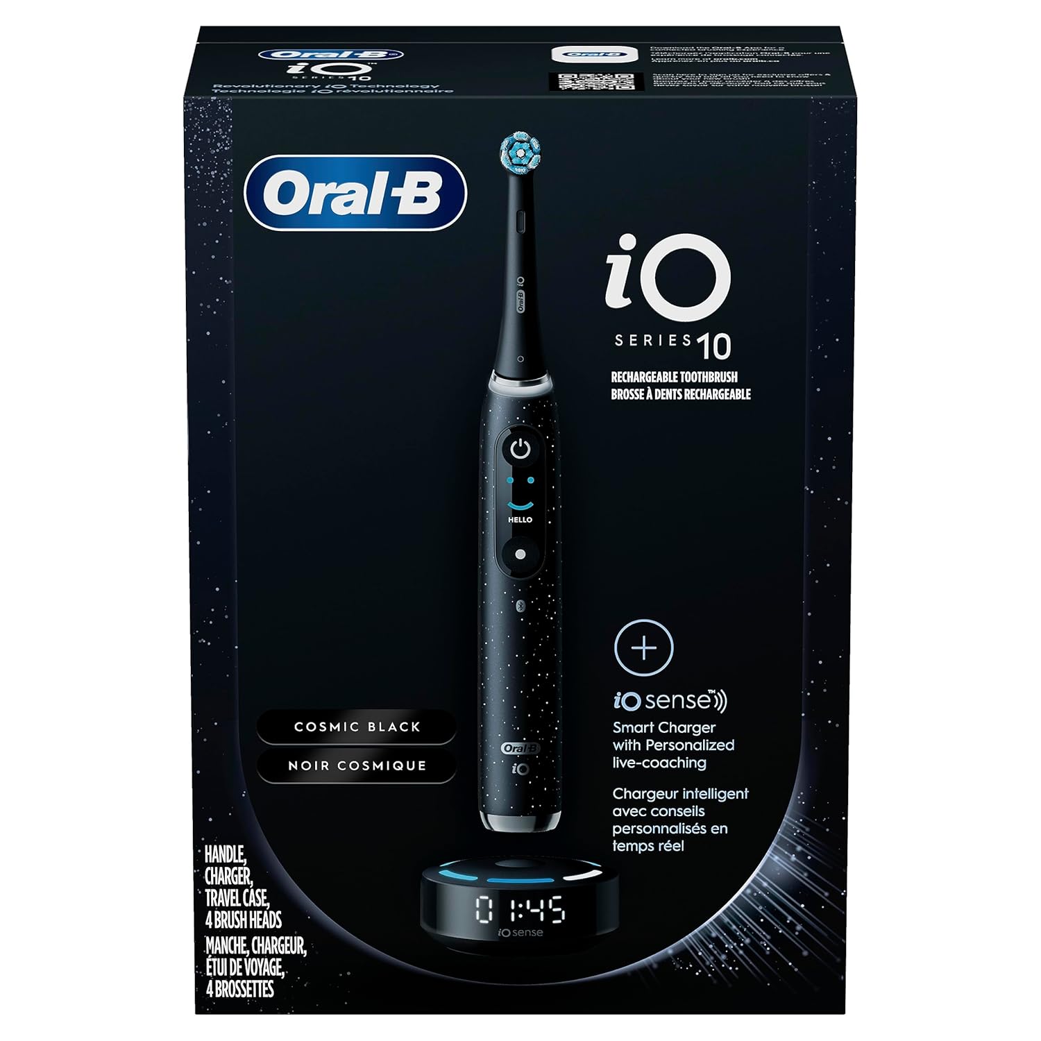 Oral-B iO Series 10 Rechargeable Electric Toothbrush with Visible Pressure Sensor to Protect Gums, 2 Min Timer, 7 Cleaning Settings, 4 Replacement...