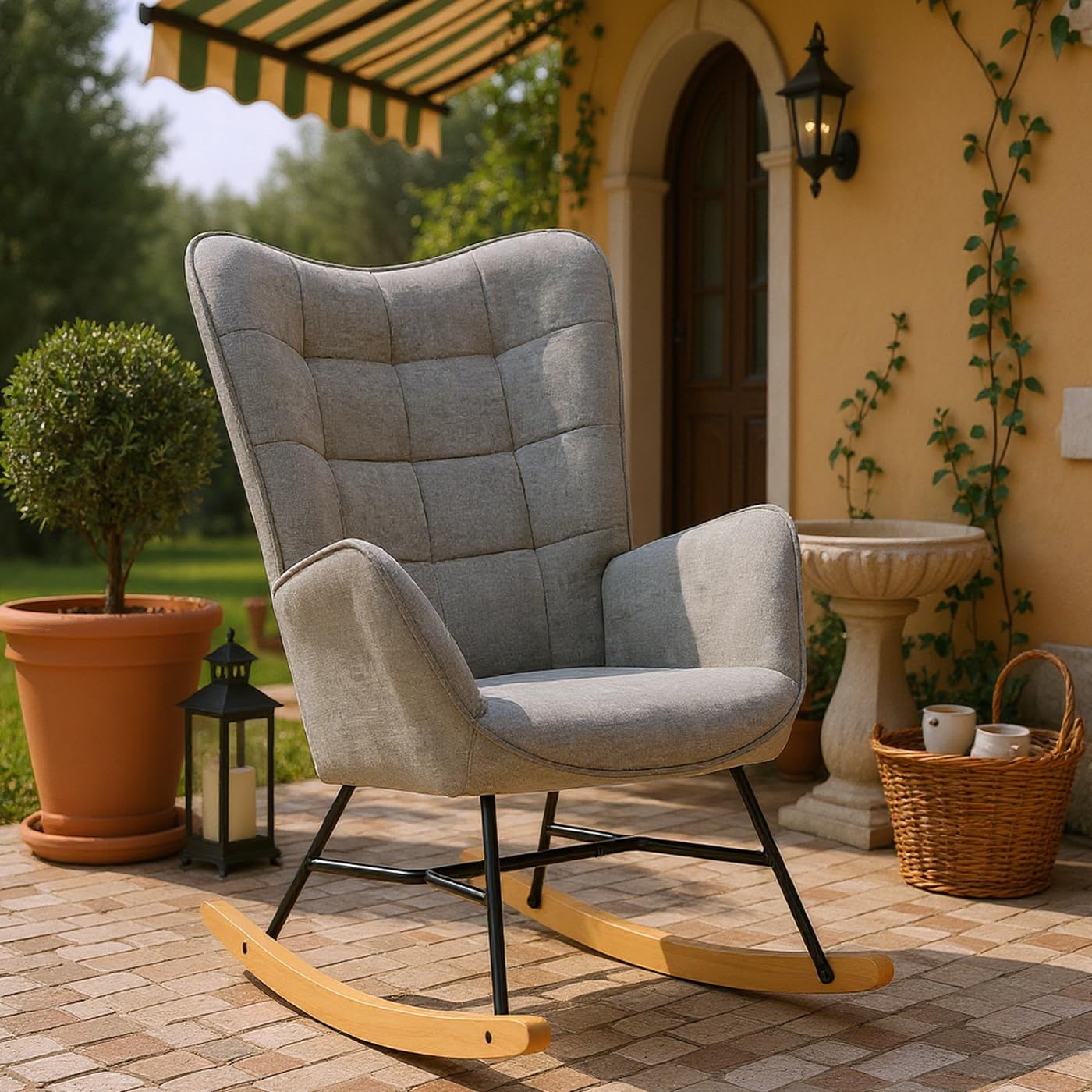 Fauteuil à bascule plein air avec dossier et accoudoirs ergonomiques pour la détente