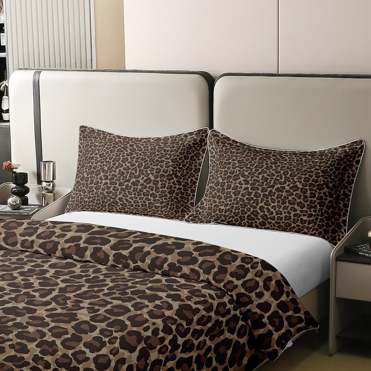 Geparden Druck 100% Baumwolle Bettbezug 220x240 für Kinder Teens Erwachsene,Brauner Leopard Tröster Abdeckung,Tier Haut Textur Bett Set,Rustikale Bettwäsche Set mit 2 Kissenbezüge Schlafzimmer Dekor