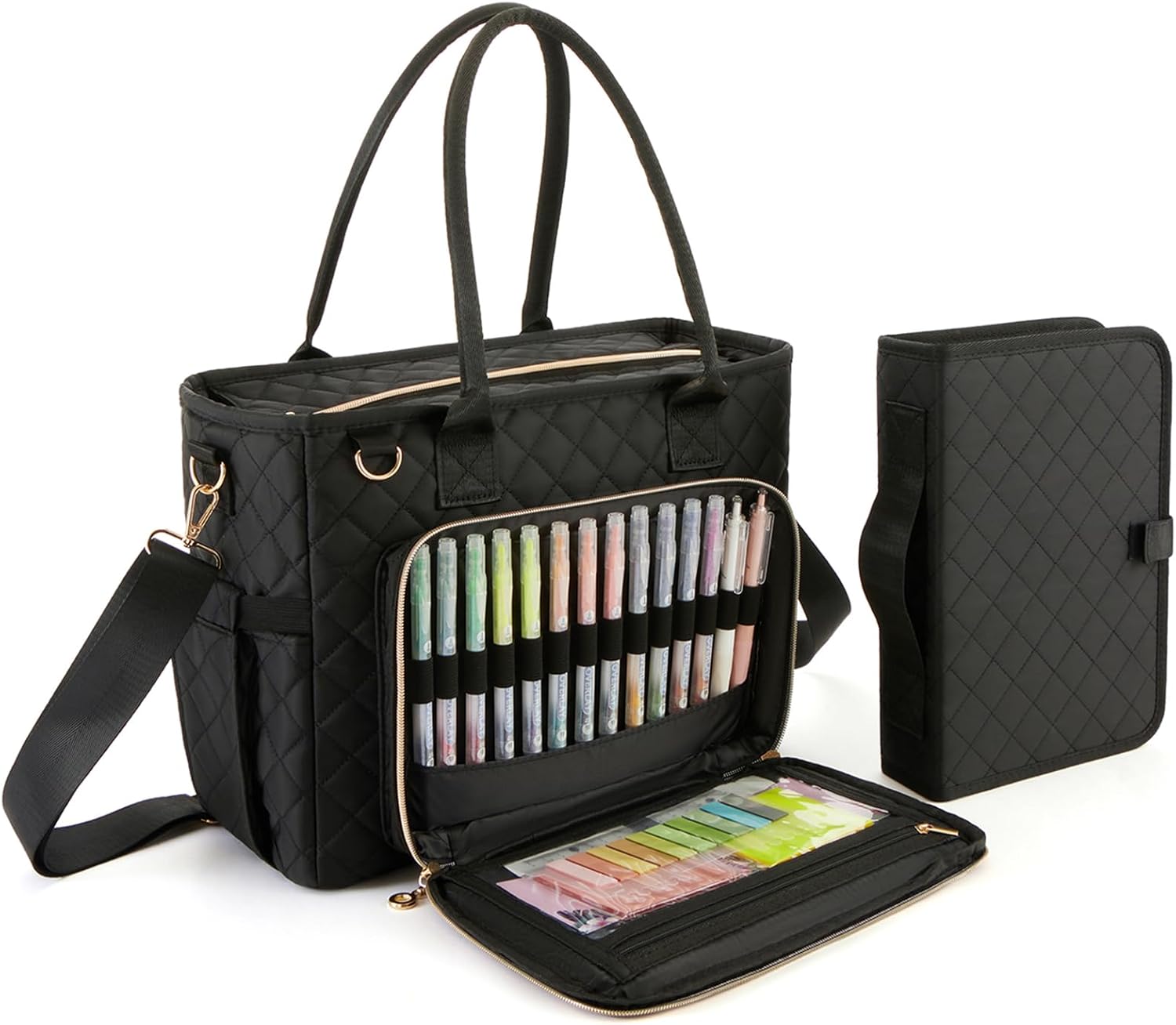 Bible Bag with Bible Cover Case for Women, Large Bible Carrying Case, All-in-One Bible Journaling Kit-Bible Study Supplies with Bible Highlighters,a Christian Gift for Women (Shoulder Strap,Black)