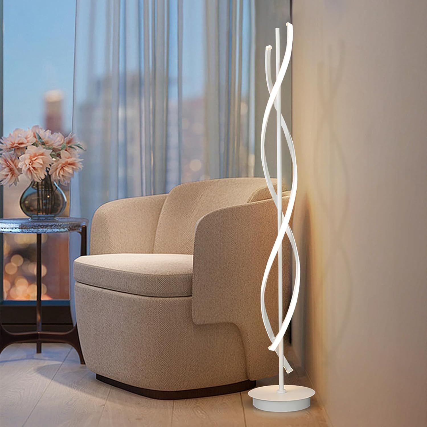 Lampy Podłogowe Led Do Salonu Nowoczesna Lampa Stojąca Ściemnialna Kreatywna Lampa Narożna Ściemnialna Zdalnie Sterowana 3-kolorowa Spiralna Lampa Podłogowa Do Czytania, White