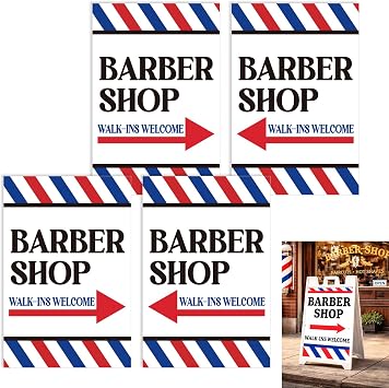 4 PCS Barber Shop Walk Ins Welcome Stickers - 24" x 36" A-Frame Replacement Barbershop Stickers Self-Adhesive for Hairdresser Shop Salon Business Outdoor Advertising