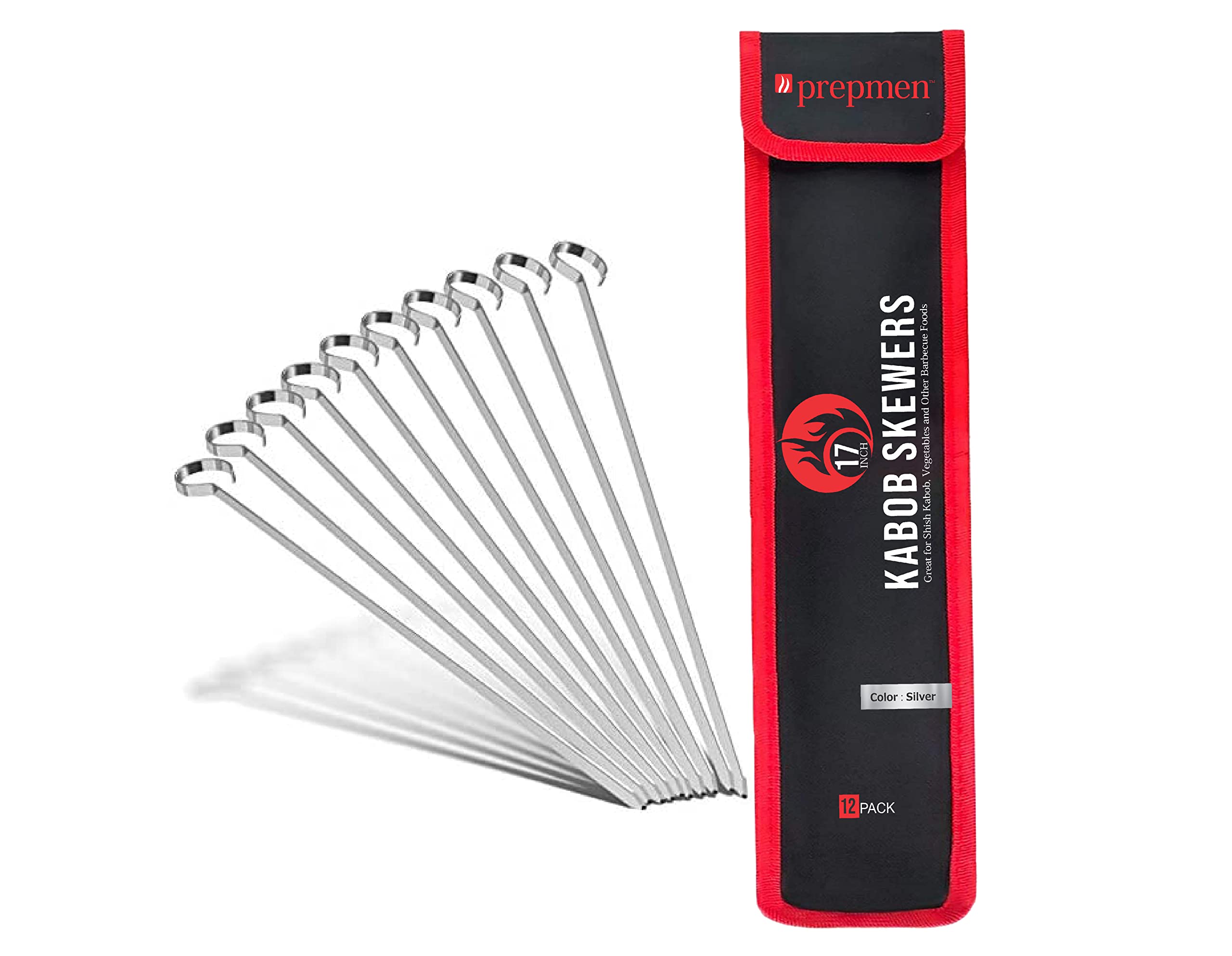 Brochetas planas de acero inoxidable de 17 pulgadas, paquete de 12