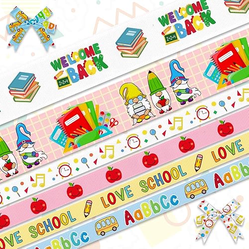 ALIBBON 6 rollos de cinta de grogrén escolar de 30 yardas de 38 pulgadas y 1 pulgada para manualidades, decoración escolar, cintas de gnomo de