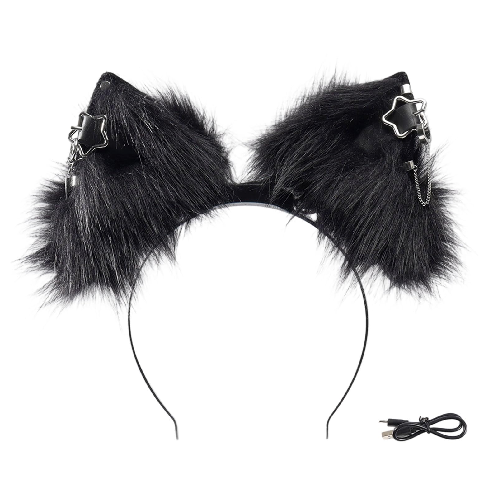 YIBOZI Plush Electric Cat Ear Headband,Rechargeable Plush Animal Ear Headpiece With Moving Usb Propelled For Parties Costuming And Participatory Play