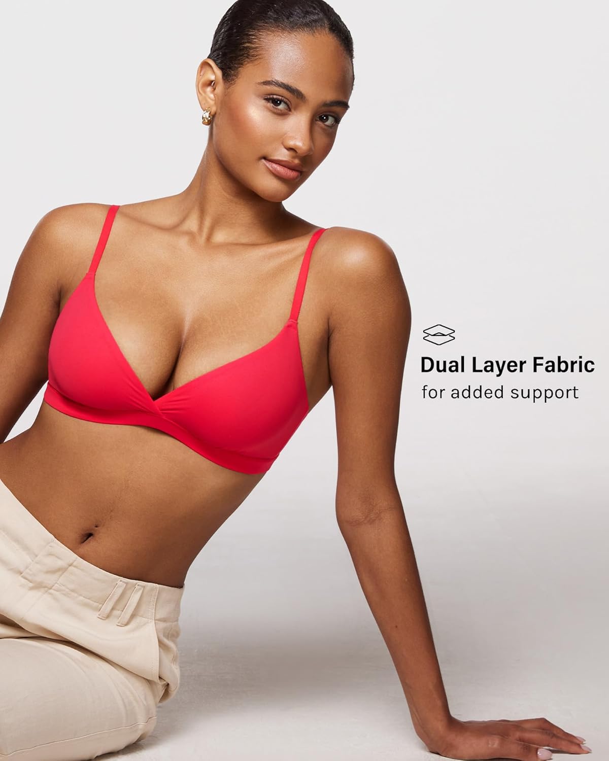 INLYRIC Women's Inbarely Triangle Bralette Comfortable Unlined V Neck Wireless Smoothing Bra Top Stretch - Image 5