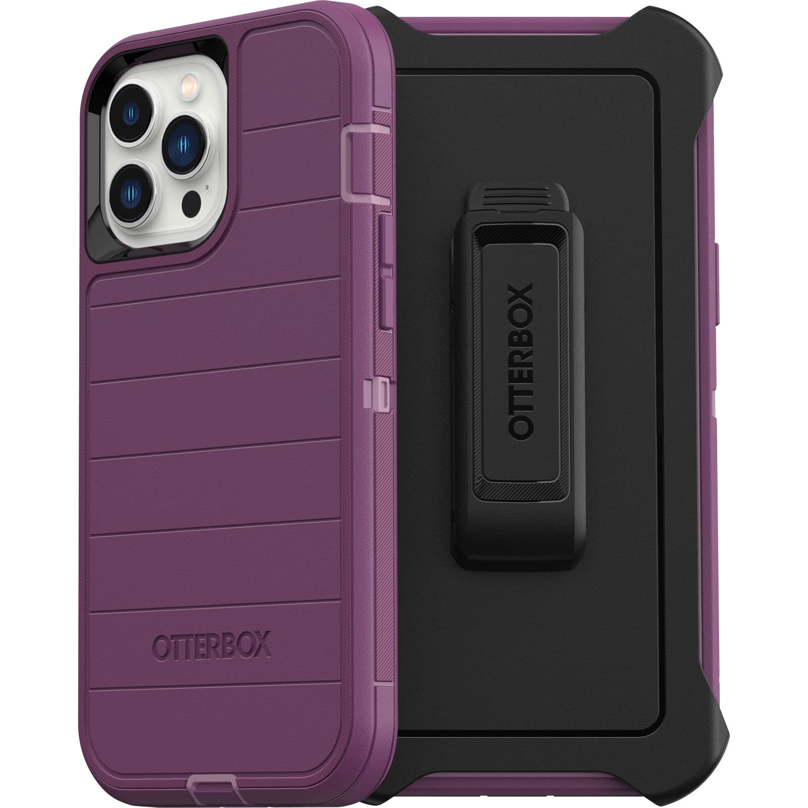 OtterBox Defender Series Coque sans écran pour iPhone 13 Pro Max et iPhone 12 Pro Max (uniquement) – Clip holster inclus – Protection de défense microbien – Emballage non commercial – Violet joyeux