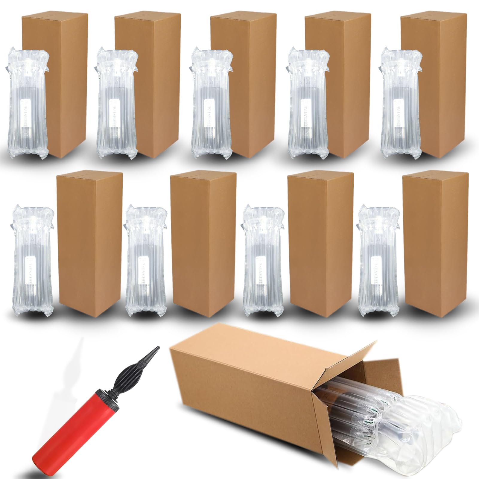 10 Sets Wine Shipping Box,Include 10 Moving Boxes and 10 Wine Bottle Protector Bags with 1 Reusable Air Pump