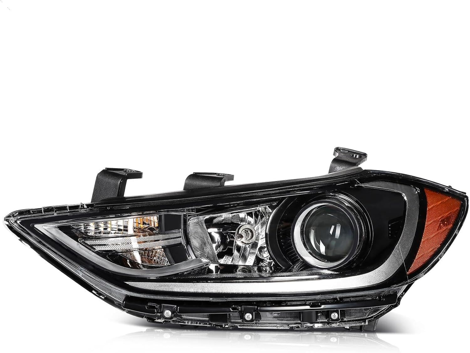 Headlight Assembly Replacement Fit For Hyundai for Elantra 2017-2018 Black Housing Amber Reflector Clear Lens Driver Side 92101F3000 92101-F3000