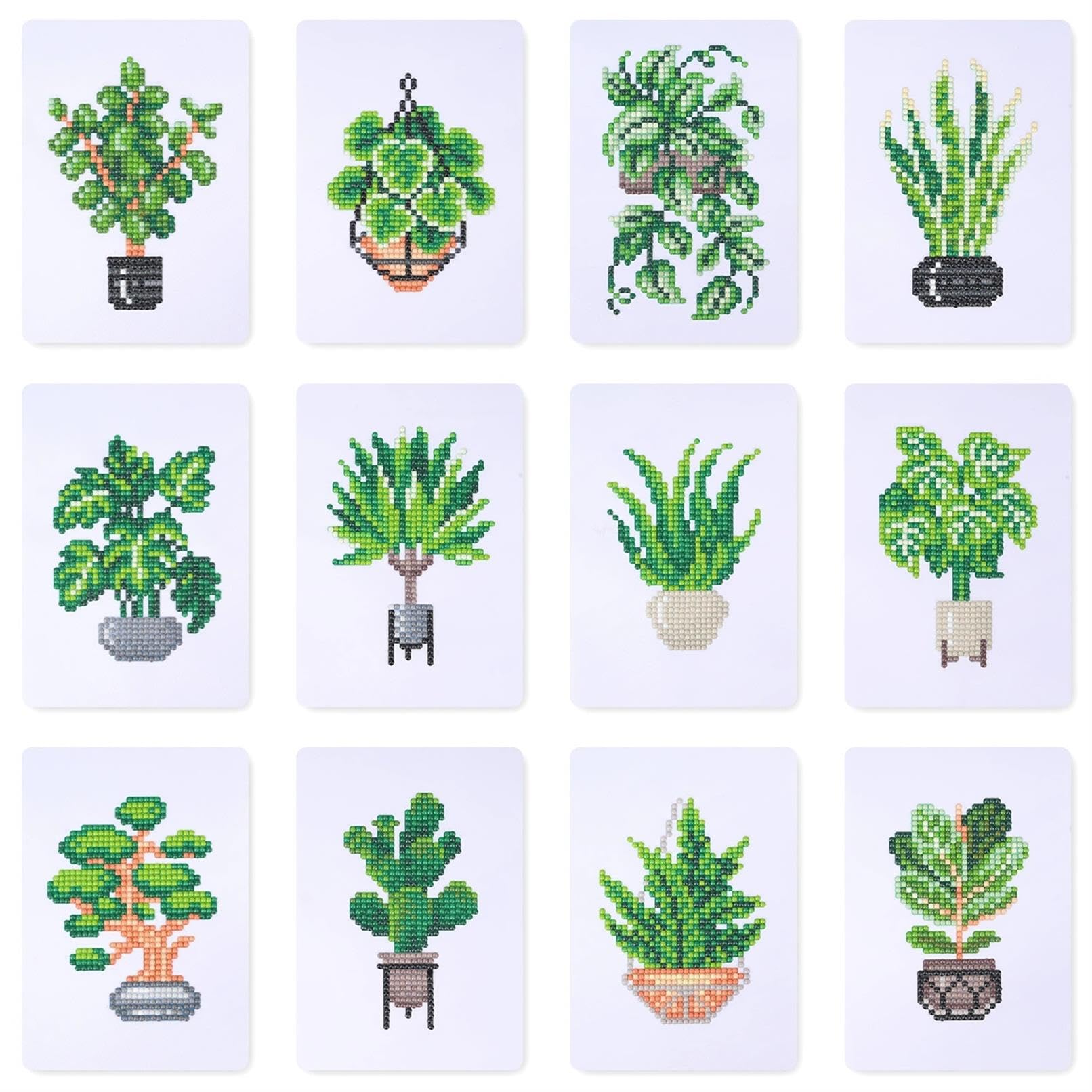 Nianxi 12Pcs Plant Mini Diamond Painting Kits for Adults,Potted Plant Small Diamond Art Kit Full Round Drill,Gem Art for Beginner,Gifts,Home Wall Decor